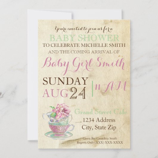 Vintager Tee Einladung (Vorderseite)
