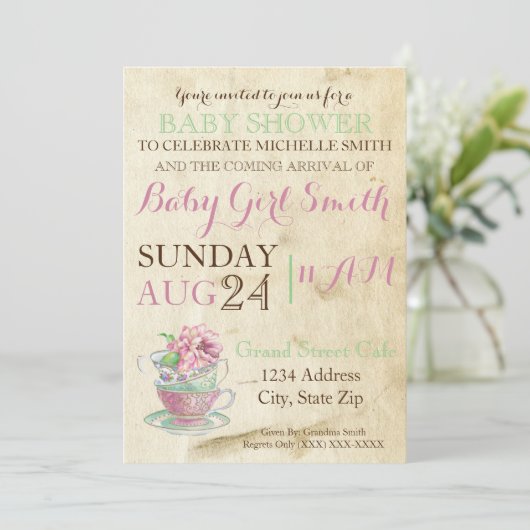 Vintager Tee Einladung (Stehend Vorderseite)