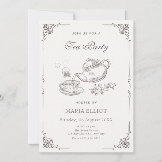 Vintager Teekanne Einladung (Vorderseite)