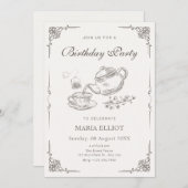 Vintager Teekanne Geburtstag Einladung (Vorne/Hinten)