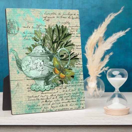 Vintager Teekessel und Ephemerollage Fotoplatte (Seite)