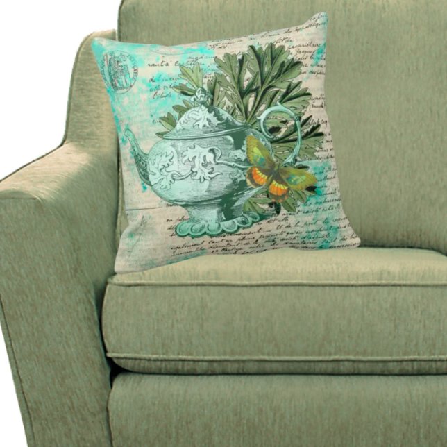 Vintager Teekessel und Ephemerollage Kissen (Von Creator hochgeladen)