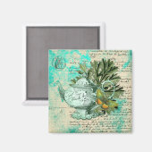 Vintager Teekessel und Ephemerollage Magnet (Vorderseite/Rückseite)