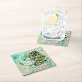 Vintager Teekessel und Ephemerollage Rechteckiger Pappuntersetzer (Vor Ort)