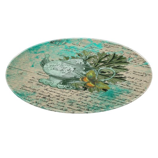 Vintager Teekessel und Ephemerollage Schneidebrett (Ecke)