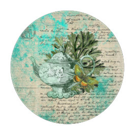 Vintager Teekessel und Ephemerollage Schneidebrett