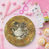 Vintager Teekessel und goldenes Ephemee Pappteller (Party)