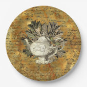 Vintager Teekessel und goldenes Ephemee Pappteller (Vorderseite)