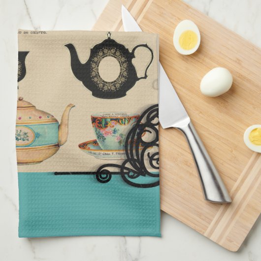 Vintager Teekessel und Teekessel Geschirrtuch (Viertel Falte)