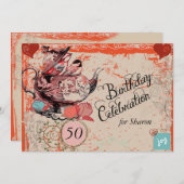 Vintager Teekopf Grunge Custom Geburtstagsaufentha Einladung (Vorne/Hinten)