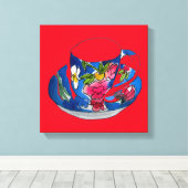 Vintager Teetasse Wasserfarbenkunst Leinwanddruck (Insitu (Holzboden))