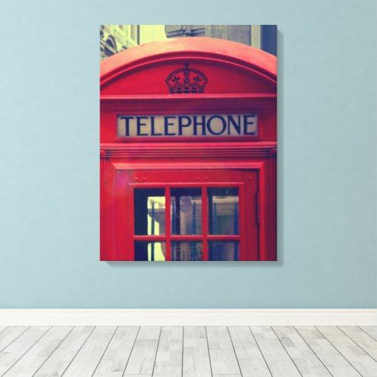Vintager Telefonkabine in London City Leinwanddruck (Insitu (Holzboden))