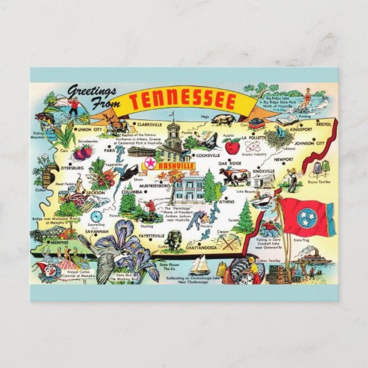 Vintager Tennessee Karte Postkarte (Vorderseite)