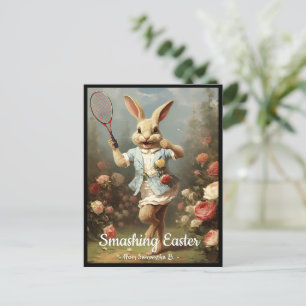 Vintager Tennisspieler niedlich Osterhase Feiertagspostkarte