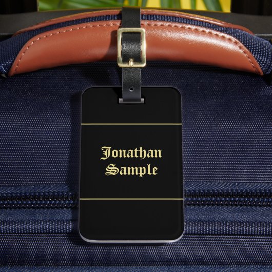 Vintager Text Schriftart Schwarz und Gold doppelse Gepäckanhänger (Vorderseite Insitu 2)