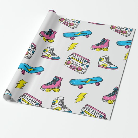 Vintager Themenhintergrund mit Sneakers Radio Skat Geschenkpapier (Ungerollt)