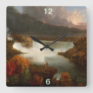 Vintager Thomas Cole Fernsicht auf die Niagarafäl Quadratische Wanduhr