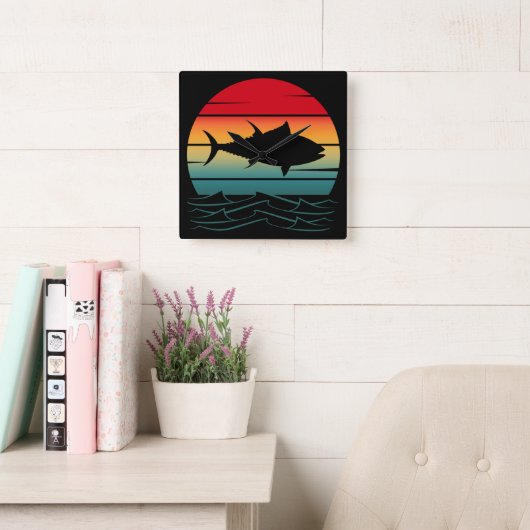 Vintager Thunfischfang Quadratische Wanduhr (Lesesaal)