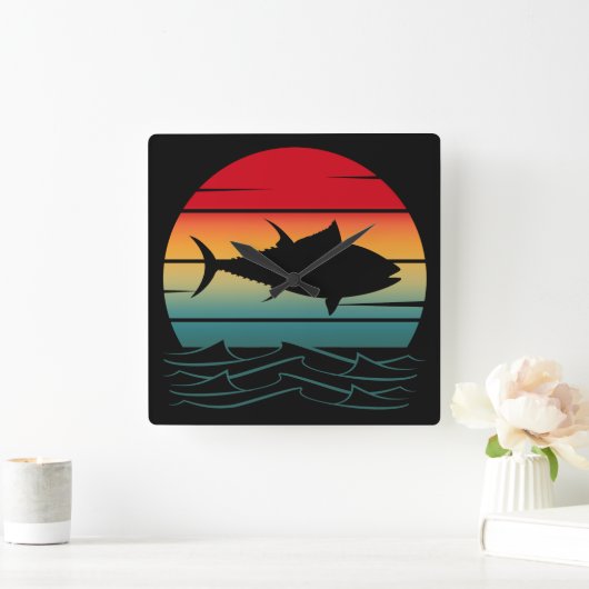 Vintager Thunfischfang Quadratische Wanduhr (Zuhause)