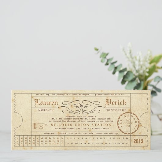 Vintager Ticketsteg Einladung (Stehend Vorderseite)