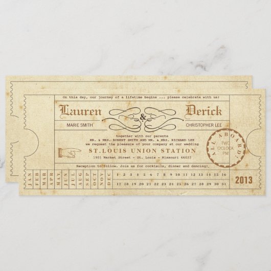 Vintager Ticketsteg Einladung (Vorne/Hinten)
