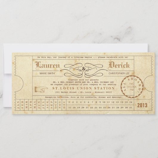 Vintager Ticketsteg Einladung (Vorderseite)