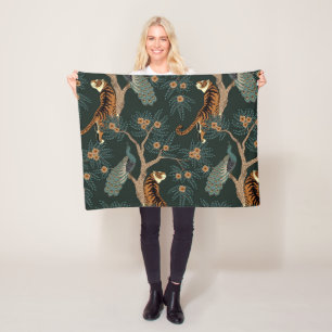 Vintager Tiger und Pfau Fleecedecke