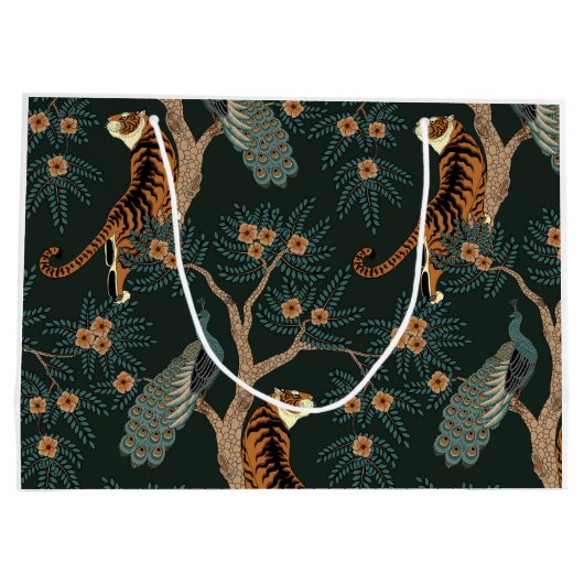 Vintager Tiger und Pfau Große Geschenktüte (Rückseite)