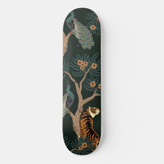 Vintager Tiger und Pfau Skateboard (Vorderseite)