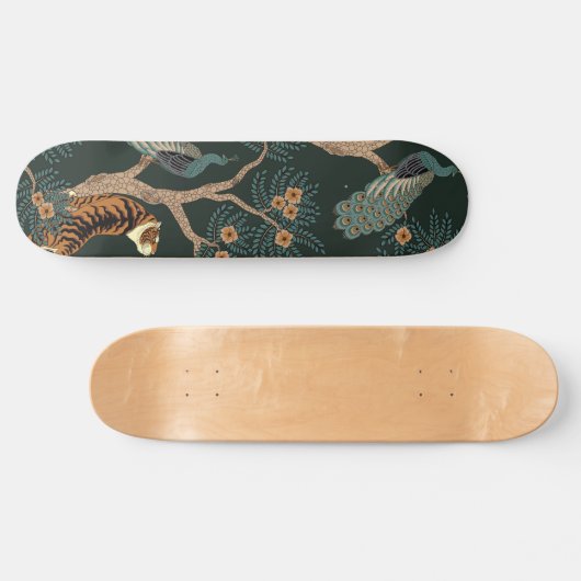 Vintager Tiger und Pfau Skateboard (Horizontal)