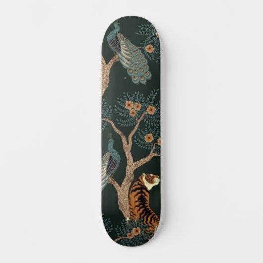 Vintager Tiger und Pfau Skateboard (Vorderseite)