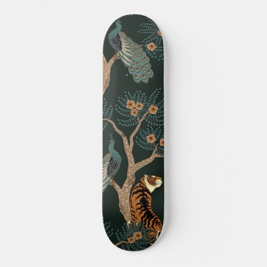 Vintager Tiger und Pfau Skateboard (Vorderseite)