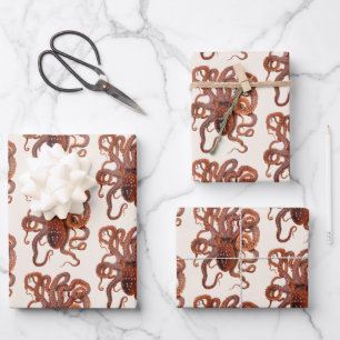 Vintager Tintenfisch Macropus, Meerwassertiere Geschenkpapier Set