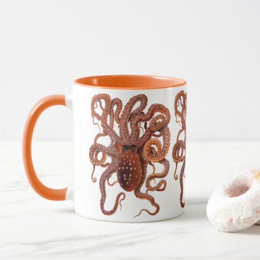 Vintager Tintenfisch Macropus, Meerwassertiere Tasse (Mit Donut)