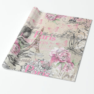 Vintager Tipp: Schwarzer Rosa Blütenturm Paris Ei Geschenkpapier