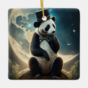 Vintager Top Hat Moon Panda Bär Keramikornament