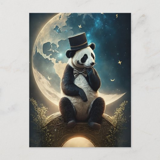 Vintager Top Hat Moon Panda Bär Postkarte (Vorderseite)