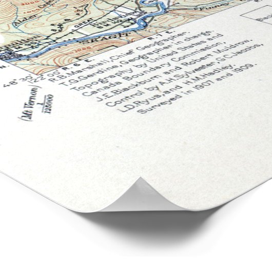 Vintager topografischer Kartenberg Baker Poster (Ecke)