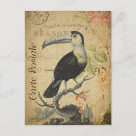 Vintager Toucan Bird Pink Roses Blumenfranzösisch Postkarte