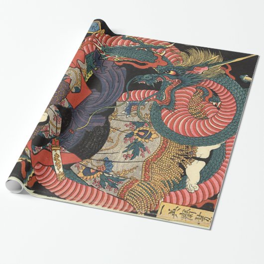 Vintager traditioneller japanischer Drache Geschenkpapier (Ungerollt)