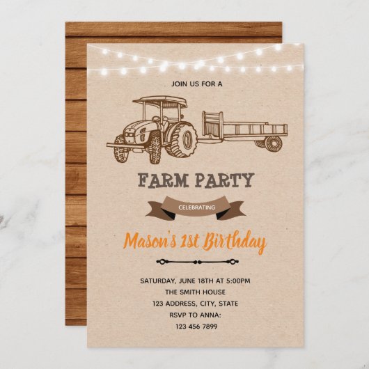 Vintager Traktor Einladung (Vorne/Hinten)