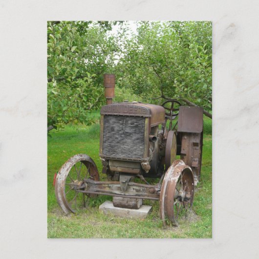 Vintager Traktor in Apple Orchard Postkarte (Vorderseite)