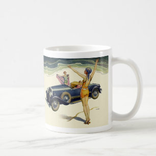 Vintager Transport Cabrio Car on Beach Kaffeetasse