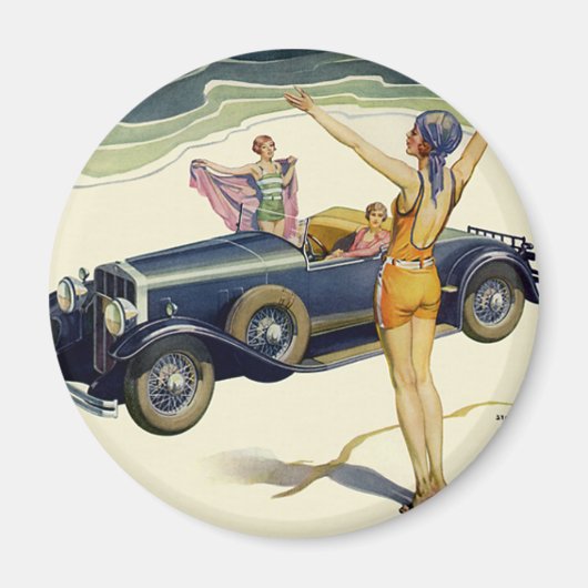 Vintager Transport Cabrio Car on Beach Magnet (Vorne)