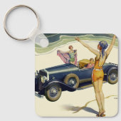 Vintager Transport Cabrio Car on Beach Schlüsselanhänger (Vorderseite)