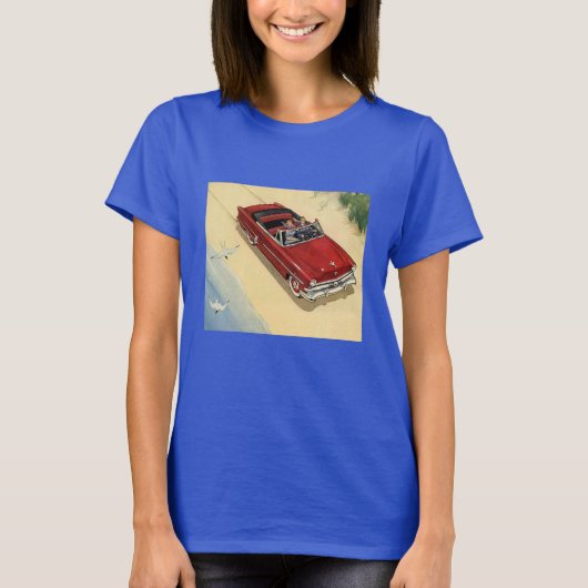 Vintager Transport, roter Cabrio-Strand T-Shirt (Vorderseite)