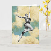 Vintager Trapeze-Künstler, der hoch fliegt Karte (Gelbe Blume)