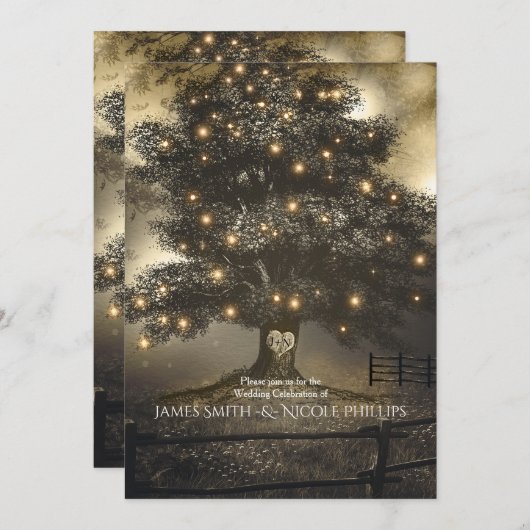 Vintager Tree & Night Lights Hochzeitsempfang Einladung (Vorne/Hinten)