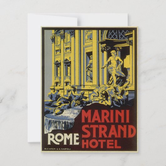 Vintager Trevi-Brunnen, Marini Strand Hotel, Rom Einladung (Vorderseite)