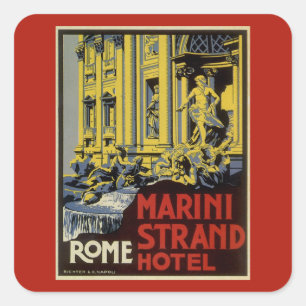 Vintager Trevi-Brunnen, Marini Strand Hotel, Rom Quadratischer Aufkleber